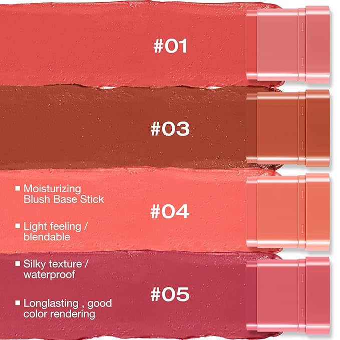 Boobeen Cream Blush for Cheeks, Multi-Use Makeup Blush Stick Waterproof Long Lasting Rouge Stick for Eyes Lips and Cheek, Soft Thin Blush Stick for Flushed and Dewy Look