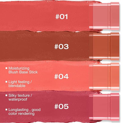 Boobeen Cream Blush for Cheeks, Multi-Use Makeup Blush Stick Waterproof Long Lasting Rouge Stick for Eyes Lips and Cheek, Soft Thin Blush Stick for Flushed and Dewy Look