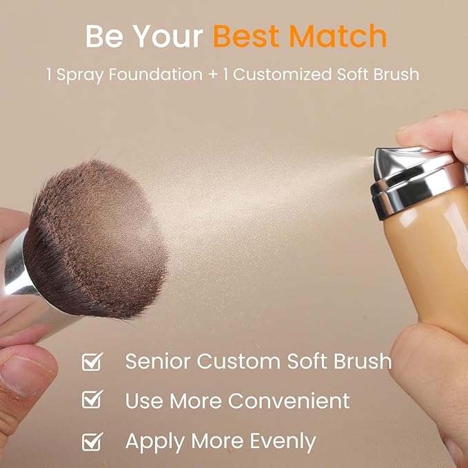 Airbrush Foundation Set with Soft Makeup Brush, [Light Weight], [Long Lasting], [Anti-aging Ingredient], [Oil Control Formula], Full Coverage Foundation for All Skin Type, 04# Buff Beige