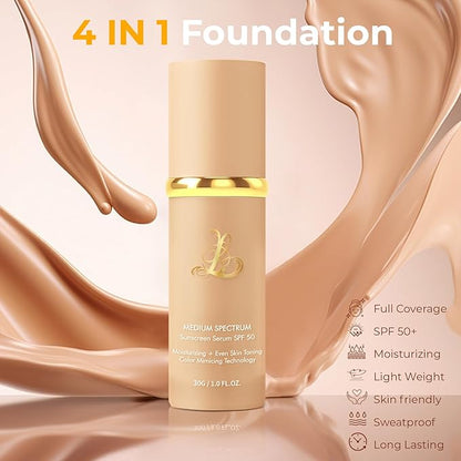 4 in 1 Foundation with SPF 50+【Skin friendly】【Light Weight】【Long Lasting】Color Changing Foundation，Medium Spectrum