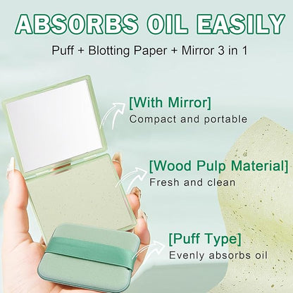 CAHIUYOA Oil Blotting Sheets for Face 100 Counts, Oil Absorbing Sheets, Blotting Papers for Oily Skin With Mirror Case and Makeup Puff