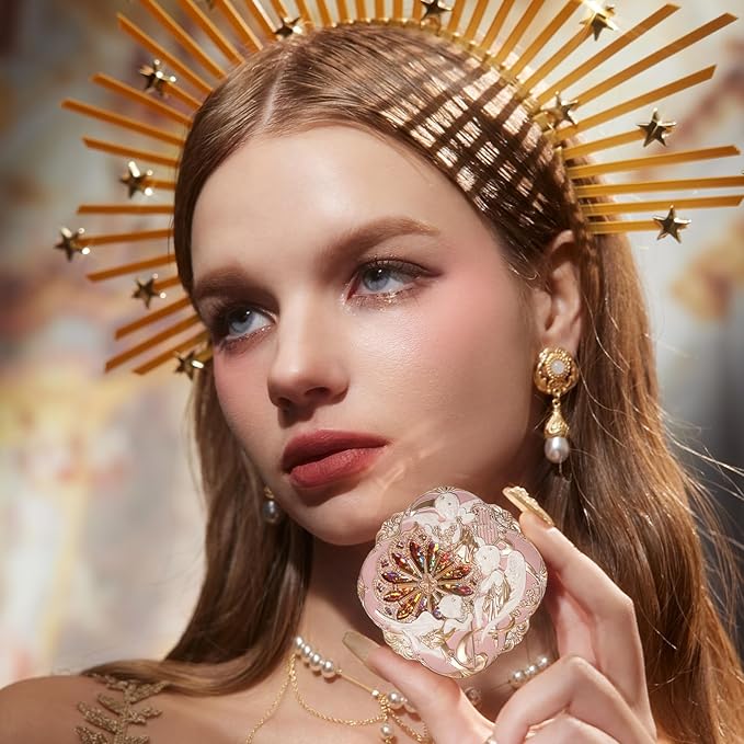 Flower Knows Little Angel Cream Blush 02 Floral Praise+Butterfly Cloud Collar Angled Powder Brush Pearly Moonlight