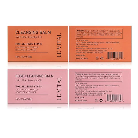 Cleansing Balm, Plant Essential Oil Makeup Remover for Sensitive & Dry Skin, 1-Step Gentle Cleanser for Heavy Makeup, Sunscreen & Women’s Skincare,Travel-Friendly (Pack of 2, Tangerine & Rose)