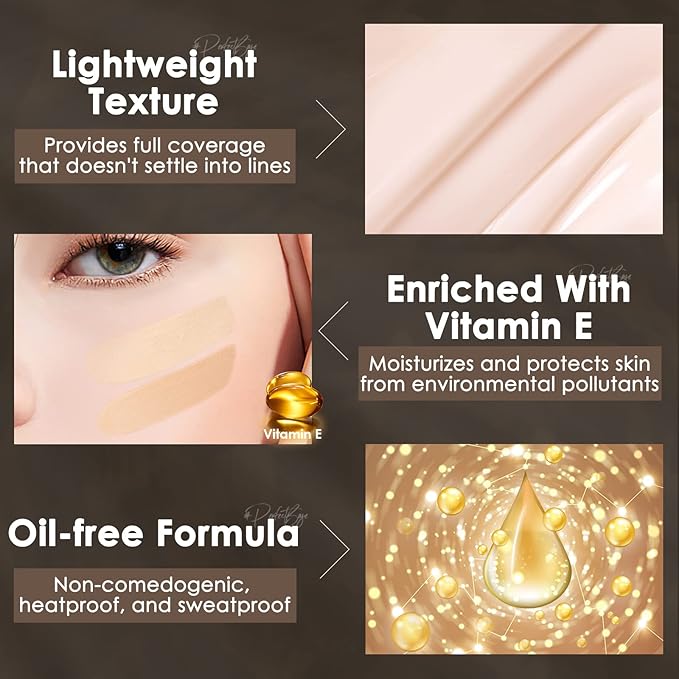 FOCALLURE PerfectBase Lasting Poreless Liquid Foundation, Medium to Full Coversage with Matte Finish, Covers Blemishes & Under-Eye Circles for All Skin Types, YL02 Cashmere