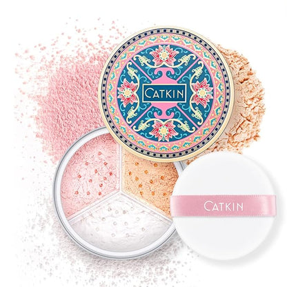 CATKIN Loose Setting Powder - Translucent Shimmer Finishing Powder, 3 Colors Even Skin Tone, Oil Control Makeup Pore Minimizing Powder with Velour Puff (0.42oz, C01 Shimmer for Oily Skin)