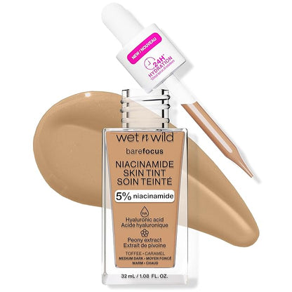 wet n wild Bare Focus Skin Tint, 5% Niacinamide Enriched, Buildable Sheer Lightweight Coverage, Natural Radiant Finish, Hyaluronic & Vitamin Hydration Boost, Cruelty-Free & Vegan - Toffee