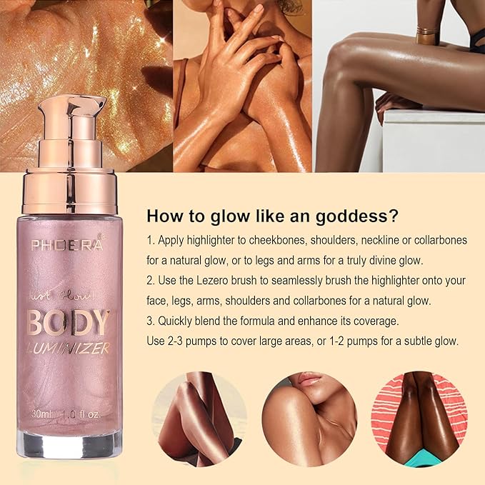Sparkle Pink Body Glow Oil, Long Lasting Moisturizing Bronze Luminizer For Face & Body, Waterproof Liquid Illuminator 1oz/Jar, Makeup Brush Included