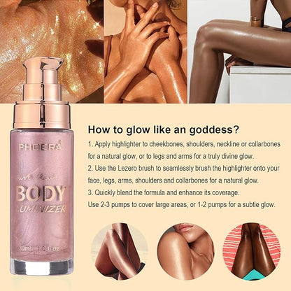 Sparkle Pink Body Glow Oil, Long Lasting Moisturizing Bronze Luminizer For Face & Body, Waterproof Liquid Illuminator 1oz/Jar, Makeup Brush Included