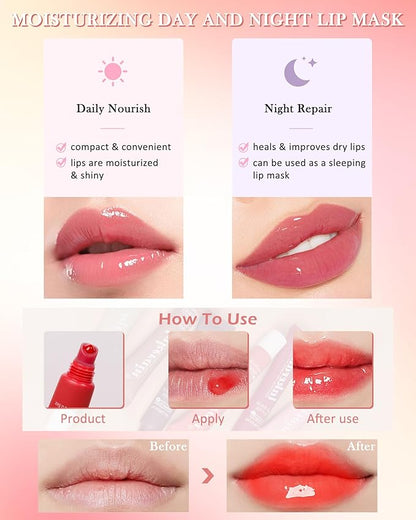 Tinted Lip Butter Balm-3 Colors Vanilla Beige Brown Pink Sugar Lip Gloss,Clear Jelly Yummy Tint Lip Stain,Long Lasting Hydrating Glow Reviver Lip Care Oil,Women's Day Makeup Gift for Women-Set A