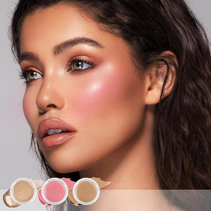Cream Blush Contour Highlighter Palette, Bronzer Face Illuminator Kit With Brush, Contour Kit For Eyes, Cheeks And Lips