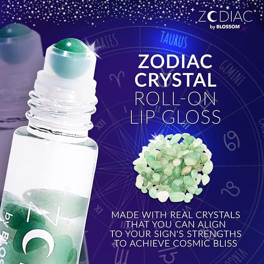 Blossom Lip Gloss Zodiac Sign Vanilla Scented Roll-On Lip Gloss, Moisturizing + Hydrating with Zodiac Crystals, Made in USA, 0.20oz, Taurus