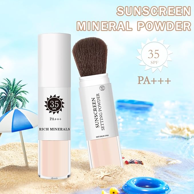 Mineral Sunscreen Setting Powder SPF 35 Mineral Brush Powder Sunscreen for Face Oil Control Matte Finish Long Lasting Lightweight Breathable for All Skin Tones & Types - 01 Translucent