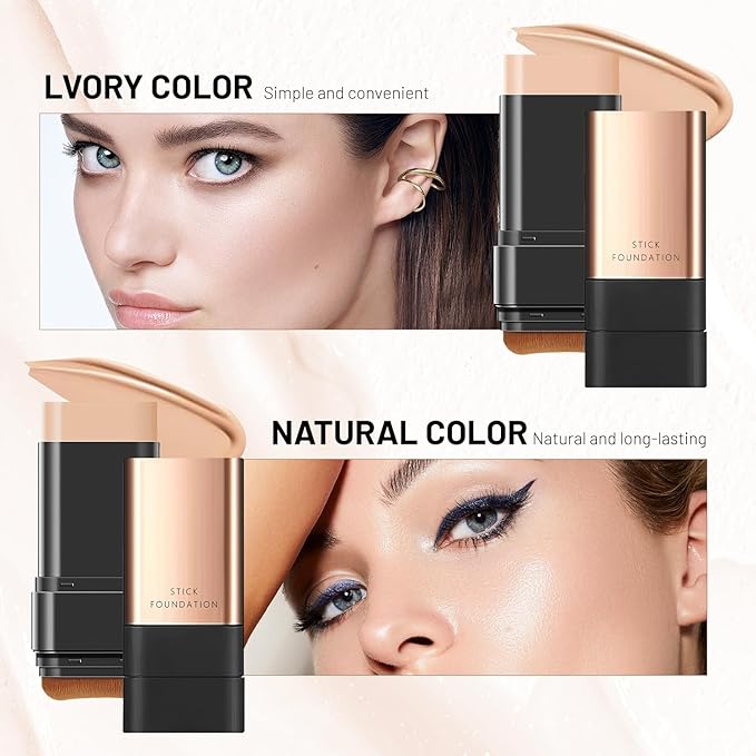 2 In 1 Anti Wrinkle Foundation Stick, Korea Flawless Eraser Foundation Stick- Hydrating Lightweight, Double Head Foundation Make Up Stick with Brush,Multi-Use Face Makeup Contour Stick (Natural,2pcs)