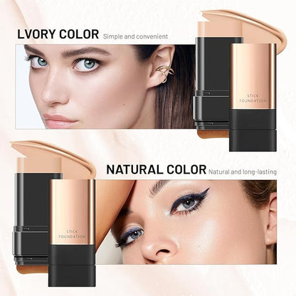 2 In 1 Anti Wrinkle Foundation Stick, Korea Flawless Eraser Foundation Stick- Hydrating Lightweight, Double Head Foundation Make Up Stick with Brush,Multi-Use Face Makeup Contour Stick (Natural,2pcs)