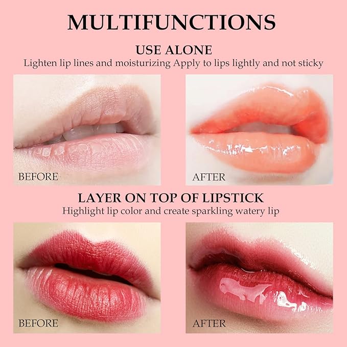 Hydrating Lip Oil for Women, Glossy Color, Transparent Gloss for Nourishing and Making Lips Full, Moisturizing Liquid Tinted Balm for Care, 0.2oz (#007)
