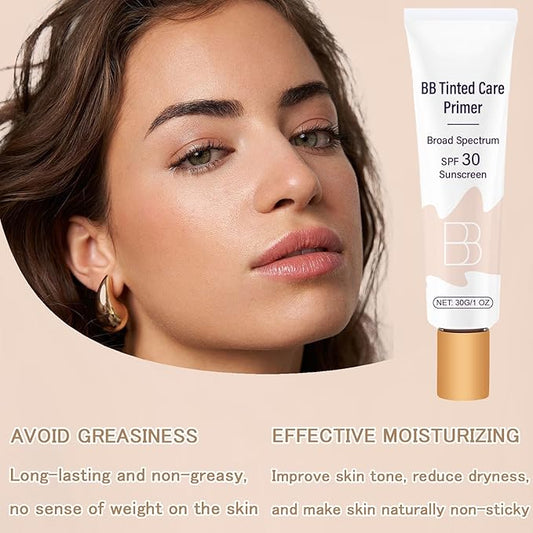 BB Cream Tinted Moisturizer SPF 30, BB Tinted Primer Full Coverage, Even Skin Color Hydrating and Smoothing