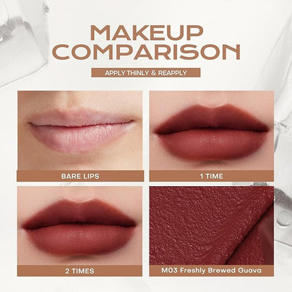 Mistine Cream Lip Gloss Thai latte Long Lasting Lip Gloss Non-sticky Silk Smooth Mist Matte Finish Lip Tint Gloss C06 Caramelized Red Apricot 0.1 fl oz 1 Count