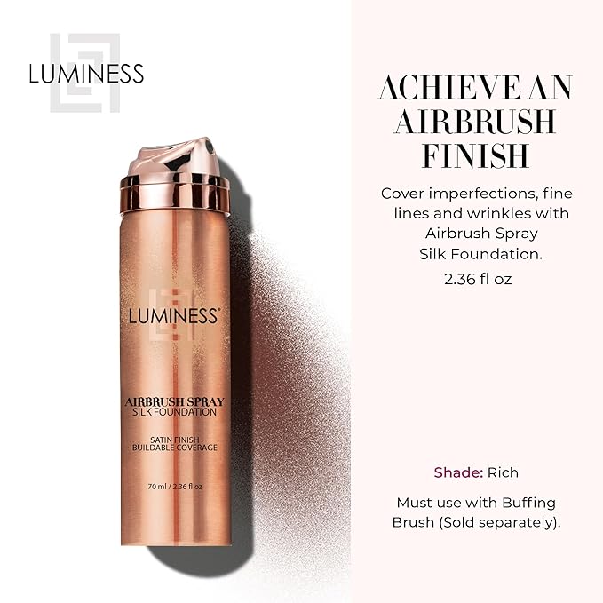 LUMINESS Silk Airbrush Spray Foundation - Full Coverage Foundation - Formula Hydrates & Moisturizes with Hyaluronic Acid, Aloe Vera & Hydrolyzed Silk (Shade - Rich)