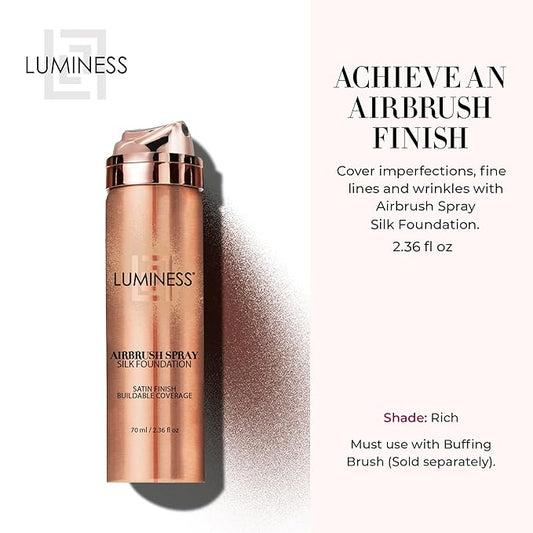 LUMINESS Silk Airbrush Spray Foundation - Full Coverage Foundation - Formula Hydrates & Moisturizes with Hyaluronic Acid, Aloe Vera & Hydrolyzed Silk (Shade - Rich)