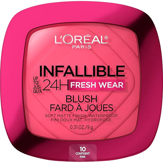 L'Oreal Infallible Up to 24H Fresh Wear Soft Matte Blush Bundle with Confident Pink 10 and Fearless Coral 05, 0.31 Oz Each