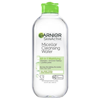 Garnier Micellar Water for Oily Skin, Facial Cleanser & Makeup Remover, Mattifying, For All Skin Types, Vegan, Cruelty Free, 13.5 Fl Oz (400mL), 1 Count