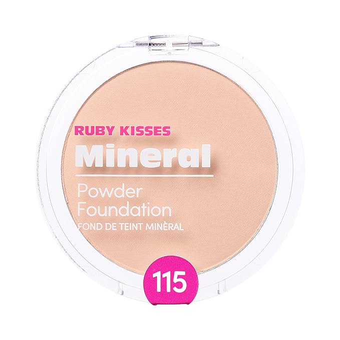 Ruby Kisses Mineral Pressed Powder Foundation, Medium to Full Coverage Natural Finish 0.35 Ounce (Ivory)