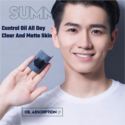 Facial Oil Blotting Paper for Men - 200pcs/2pk - Natural Oil-Absorbing Tissues with Bamboo Charcoal for the Face and Nose - Portable, Makeup Friendly Blotting Paper for Oily Skin Care