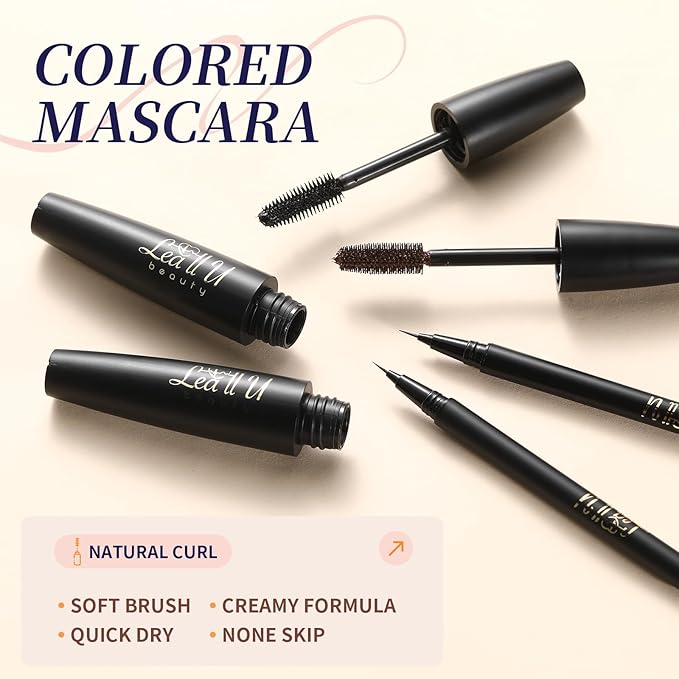 4D Mascara And Eyeliner Set Black Brown Long Lasting Mascara Waterproof Eyeliner Kit (Brown)