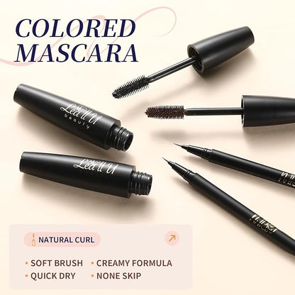 4D Mascara And Eyeliner Set Black Brown Long Lasting Mascara Waterproof Eyeliner Kit (Brown)