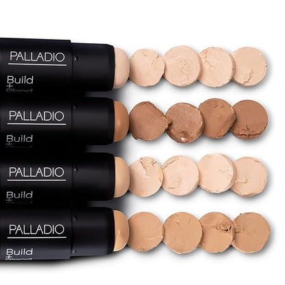 Palladio BUILD & BLEND Foundation Stick, Medium Coverage Buildable Contour Stick for Face, Ultra Blendable Creamy Formula for a Natural Shine Free Finish, Professional Makeup, 0.25 Ounce (Almond)