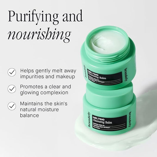 Brandefy Melting Cleansing Balm - Moringa Seed Oil, Vitamin E, Turmeric Extract - Nourishing Makeup Remover, Balm to Silky Oil, Made in the Korea (3.4 Oz)