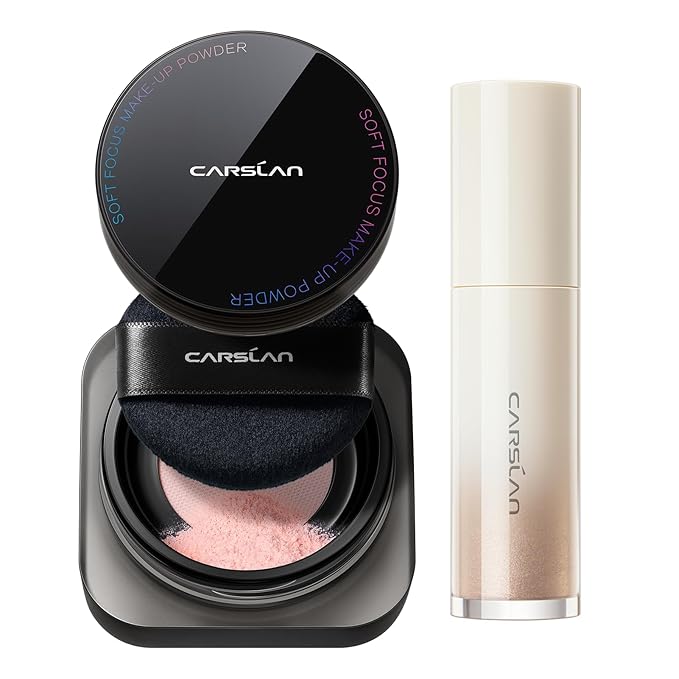 Soft Focus Makeup Powder Waterproof Oil Control Setting Powder 04Pink and 3D Liquid Highlighter 02, Face Cosmetics Kit, 2Pcs