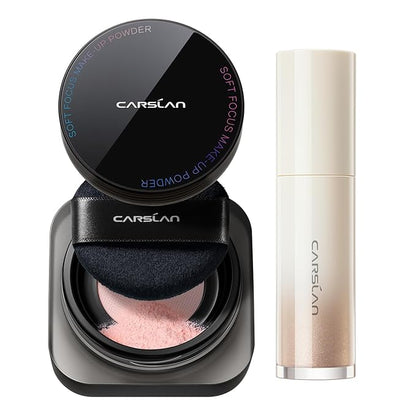 Soft Focus Makeup Powder Waterproof Oil Control Setting Powder 04Pink and 3D Liquid Highlighter 02, Face Cosmetics Kit, 2Pcs