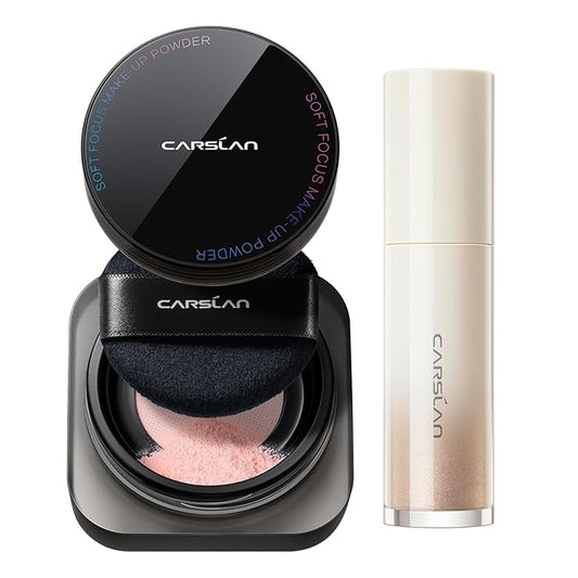 Soft Focus Makeup Powder Waterproof Oil Control Setting Powder 04Pink and 3D Liquid Highlighter 02, Face Cosmetics Kit, 2Pcs