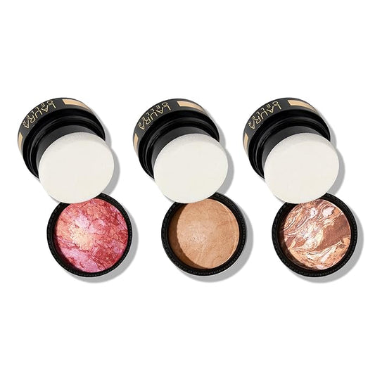 LAURA GELLER NEW YORK Baked to Go Trio: Balance-n-Brighten Foundation, Golden Medium + Blush-n-Balance Blush, Tropic Hues + Bronze-n-Brighten Bronzer, Medium - Travel Size