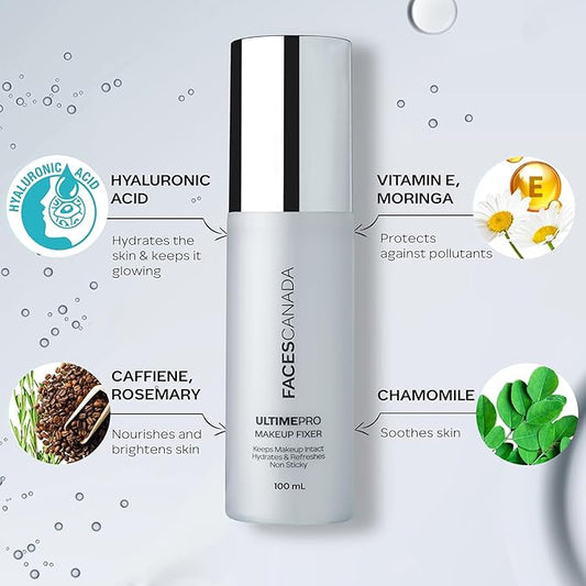 Ultime Pro Makeup Fixer | Long Lasting Setting Spray | Hydrating & Refreshing Facial Mist with Hyaluronic Acid | Lightweight & Non Sticky | 3.38 Fl Oz (100ml)