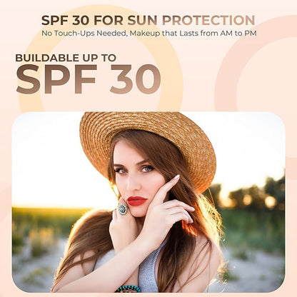 Pink Bisque Foundation (30g Full Size Sifter Jar) Matte Mineral Makeup Loose Powder Bare Face Full Coverage Long Lasting All Natural Noncomedogenic for All Skin Types Airbrushed Finish SPF 30