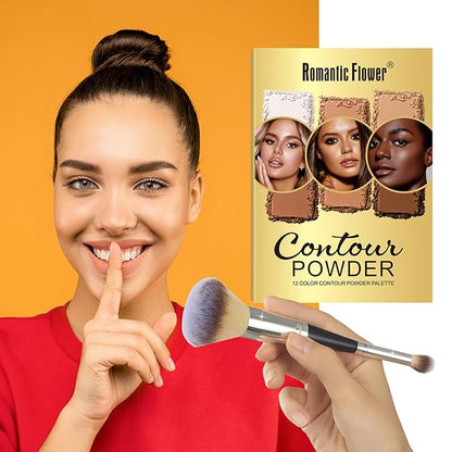 Contouring Makeup Kit for beginners, 9 Colors Pro Contour Palette with Make Up Brush, Waterproof Long-Lasting Cosmetics Gift Idea for Dark Skin, Flawlessly Sculpted Face