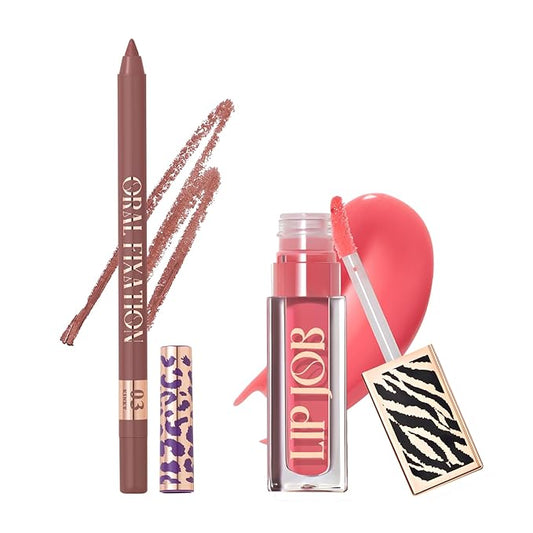 Waterproof Lip Liner & Plumping Lip Gloss - Long-lasting Combo for Makeup - Oral Fixation Pencil & Lip Job Plumping Gloss - Two Piece Makeup Gift Set for Women