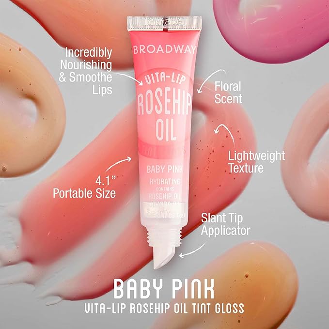 Ruby Kisses Broadway Vita-Lip Tinted Lip Gloss (3 Pack Baby Pink, Bubble Gum, Nude Pink) Ultra-Hydrating Rosehip + Jojoba Oil & Soothing Formula with Vitamins, High-Shine Non-Sticky Finish Lip Balm