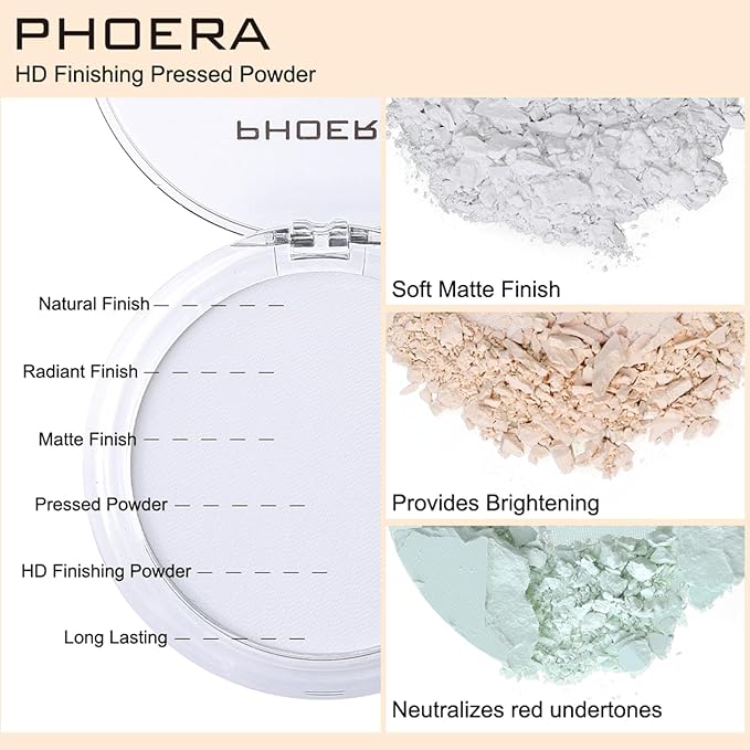 PHOERA Foundation Pressed Face Powder, Soft Focus Setting Powder, Silky Powder For Creating Without Shine, Smooths Pores & Lines, Up to 24H Wear Oil Control,0.28 Oz (001 Translucent)