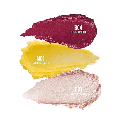 KIMUSE Cosmetics Multi Stick Trio, Cream Blush Stick, Highlighter Stick & Moisturizer, 3 Pack Makeup Sticks for Older Women & Mature Skin (Luminous Bordeaux Trio)