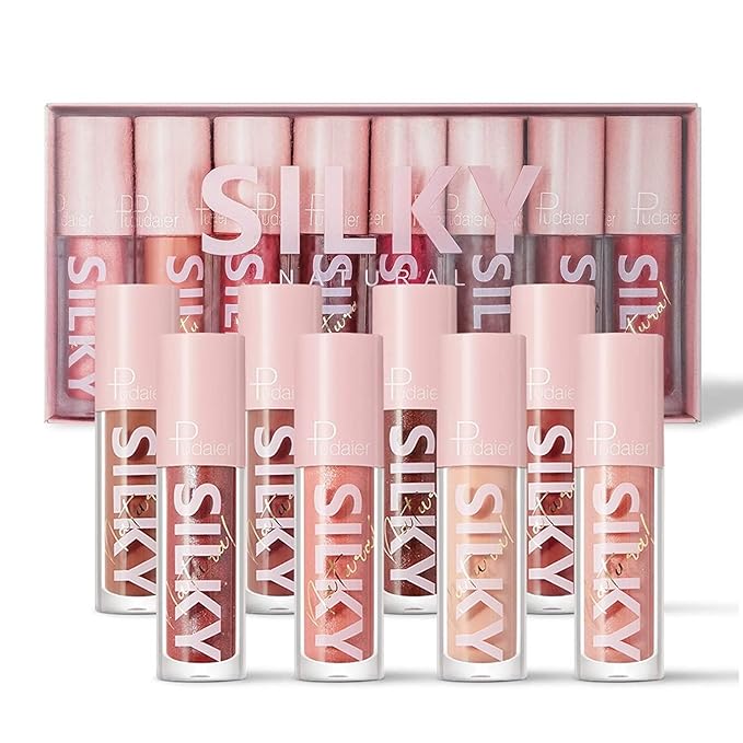 MAEPEOR Shiny Glossy Lipgloss Set 8PCS Non-Sticky Moisturizing Lip Gloss Long-lasting High Shine & Shimmer Liquid Lipstick for Girls and Women (Shiny Glossy, Set 01)