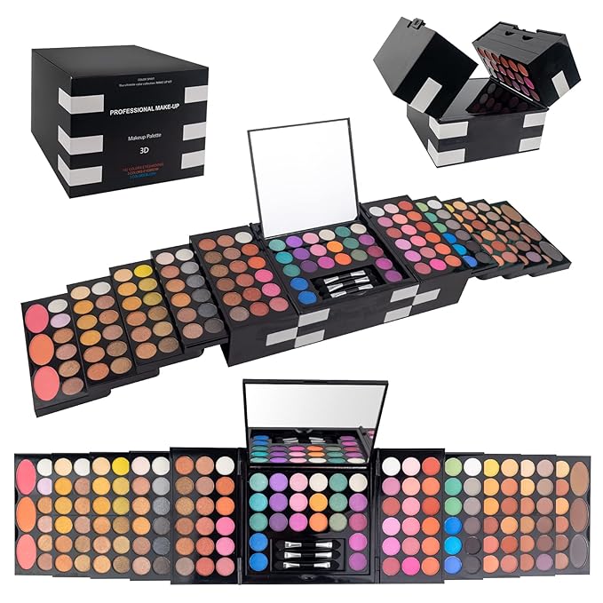 All In One Makeup Kit For Women Full Kit -142 Colors Shimmer Matte Eyeshadow Palette,3 Blusher,3 Eyebrow Powder,3 Applicators and Mirror Make Up Kit for Teens Women Gift Set (148 Makeup Kit)