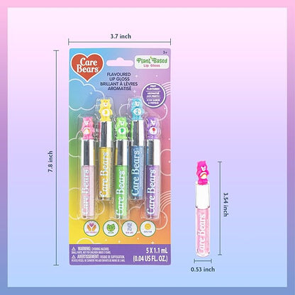 Care Bears 5 pcs Flavored Lip Gloss for Kids | Non-toxic & Vegan Makeup | Birthday Gifts for Ages 3 by Townley Girl