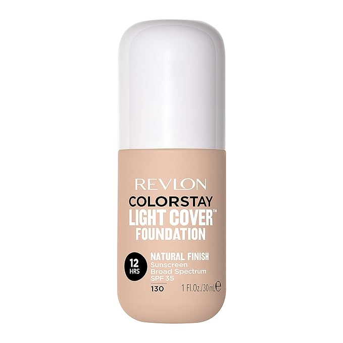Revlon ColorStay Light Cover Liquid Foundation, Hydrating Longwear Weightless Makeup with SPF 35, Light-Medium Coverage for Blemish, Dark Spots & Uneven Skin Texture, 130 Porcelain, 1 fl. oz.