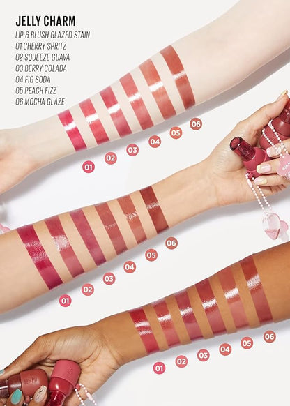 Kaja Lip & Blush Glazed Keychain Stain - Jelly Charm 01 Cherry Spritz + Lip & Blush Glazed Keychain Stain - Jelly Charm 04 Fig Soda Bundle