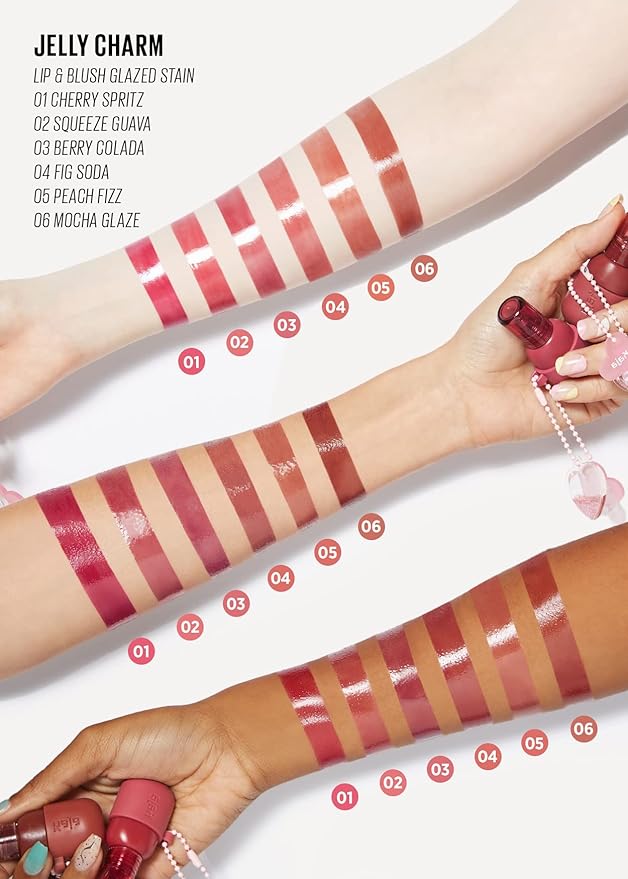 Kaja Lip & Blush Glazed Keychain Stain - Jelly Charm 01 Cherry Spritz | with Triple Berry Complex, Lemon Fruit Extract &Olive Squalane, Hydrating, Long Lasting Tint