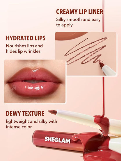 SHEGLAM 2-In-1 Lip Rules Liner & Gloss Pen Long Lasting Plumping Perfect Lip Combo Makeup Set-Case X Case