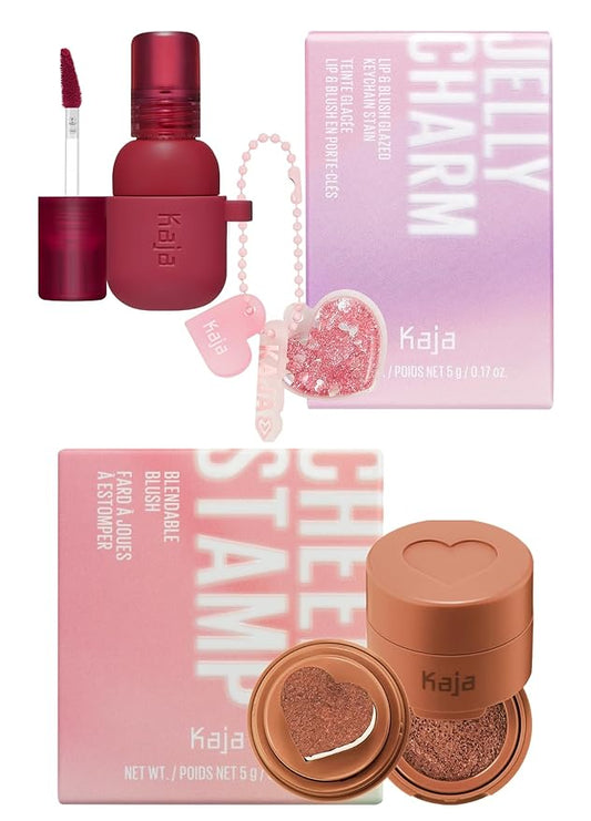 Kaja Lip & Blush Glazed Keychain Stain - Jelly Charm 02 Squeeze Guava + Blush - Cheeky Stamp 07 Spicy, 0.17 Oz Bundle